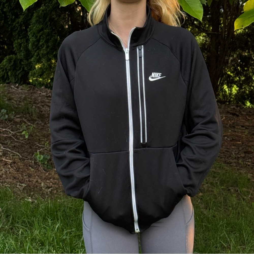 Nike Black Bomber Jacket with White Zipper